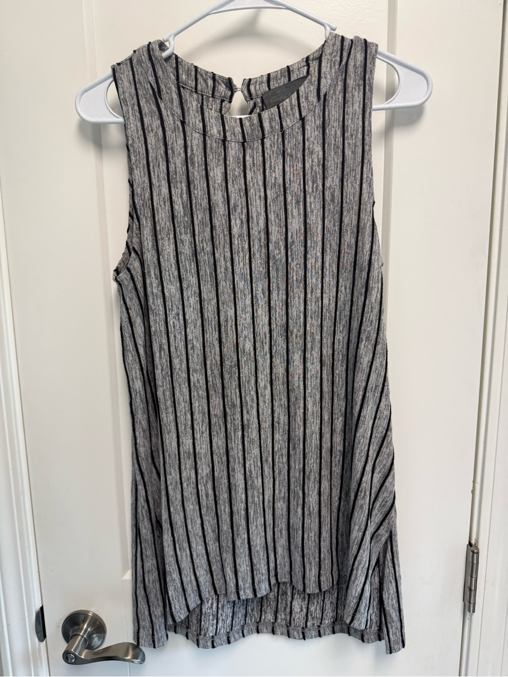 Anthropologie Sleeveless Vertical Stripe Shift Top in Gray and Black